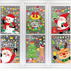9pcs Christmas Window Decorations Snowman Elk Electrostatic Stickers