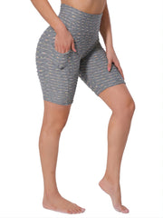 Seersucker Fabric Sports Shorts High Waist Yoga Pants Women's Activewear