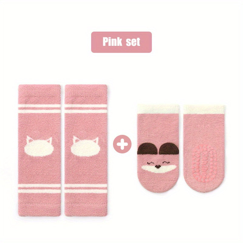 2pcs Baby Girls Coral Fleece Socks Knee Pads Set Infant Toddlers Sleep Socks