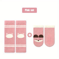 2pcs Baby Girls Coral Fleece Socks Knee Pads Set Infant Toddlers Sleep Socks
