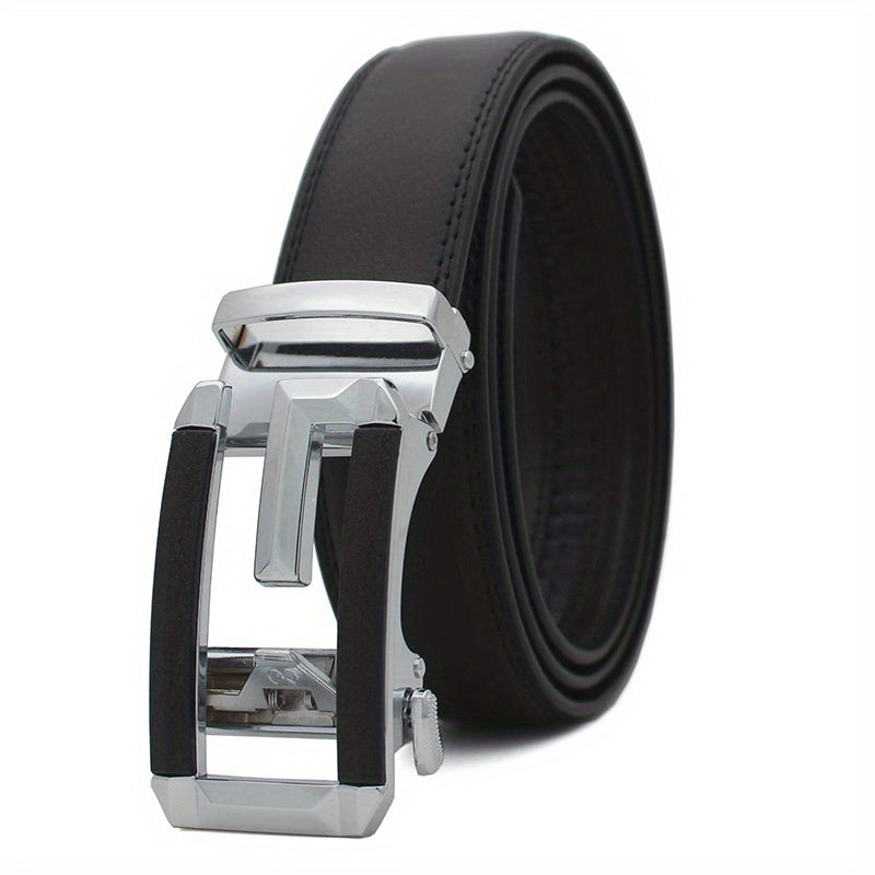 Men's PU Leather Belt Automatic Buckle Casual Pants Belt Size 49 2in