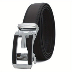 Men's PU Leather Belt Automatic Buckle Casual Pants Belt Size 49 2in