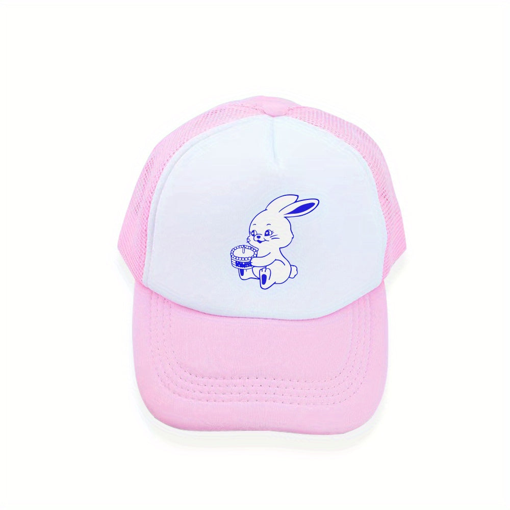 Y2K Rabbit Print Mesh Baseball Hat Sunshade Trucker Hat Pink Dad Hats for Women