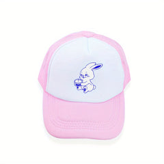 Y2K Rabbit Print Mesh Baseball Hat Sunshade Trucker Hat Pink Dad Hats for Women