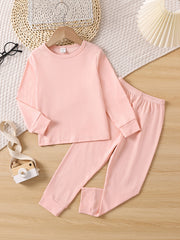 Girls Pajamas Family Outfit Round Neck Long Sleeve Top & Pants Set