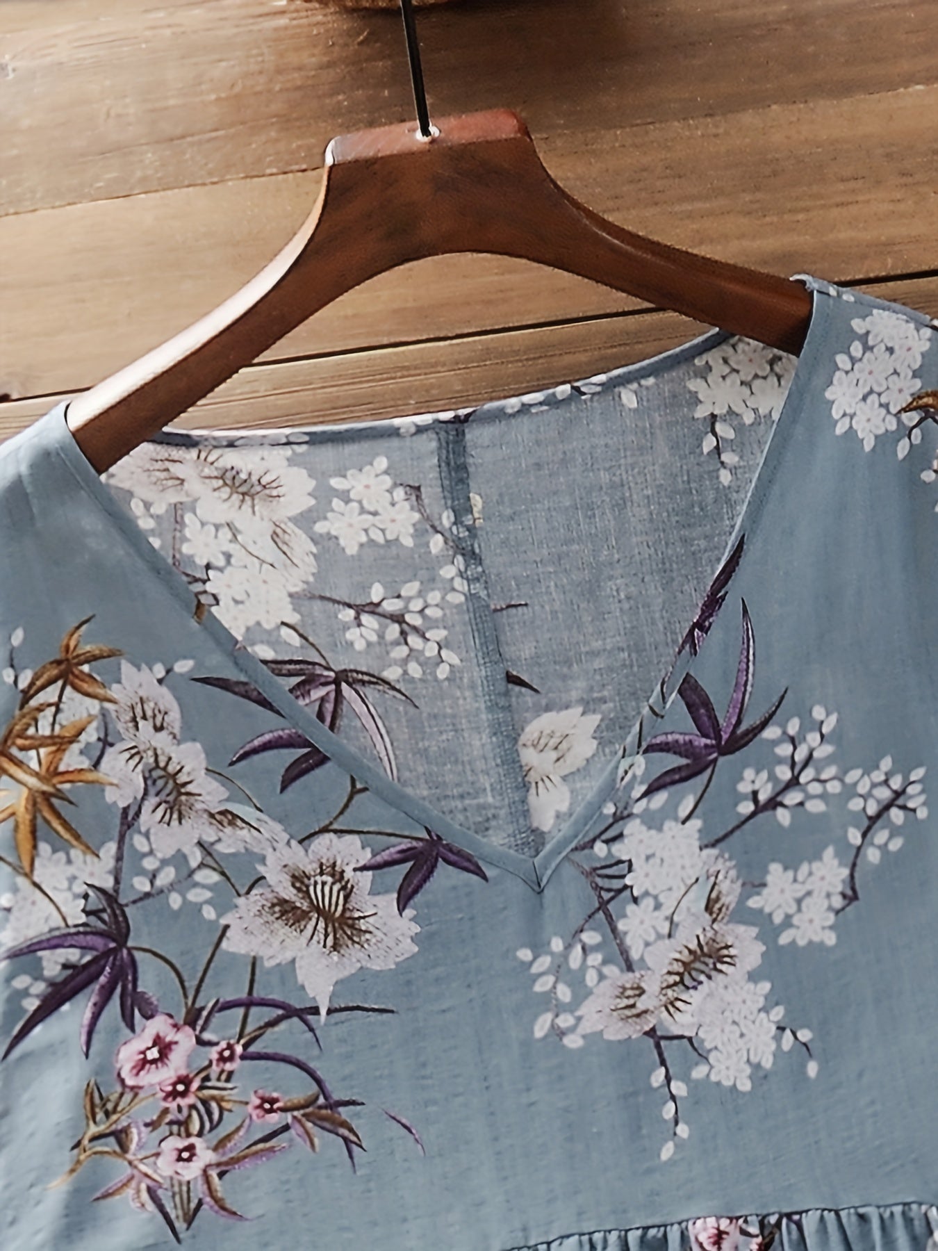 Floral Print Short Sleeve V Neck Loose Dress