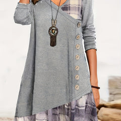 Plaid Print V Neck Dress