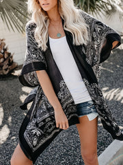 Paisley Print Cape Sleeve Beach Cover Up