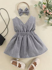 Girls Plaid Tunic Dress - Stylish V Neck Puffy Design