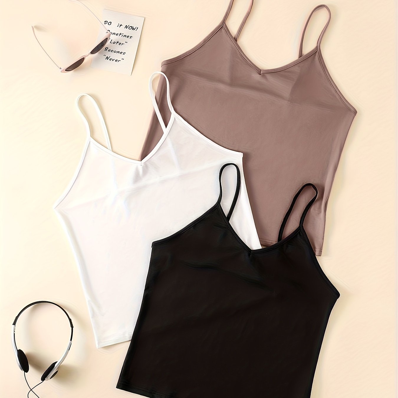 3 Pack Solid Cami Tops V Neck Summer Sleeveless Women's Clothing