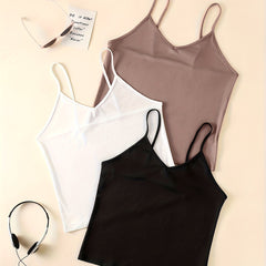 3 Pack Solid Cami Tops V Neck Summer Sleeveless Women's Clothing