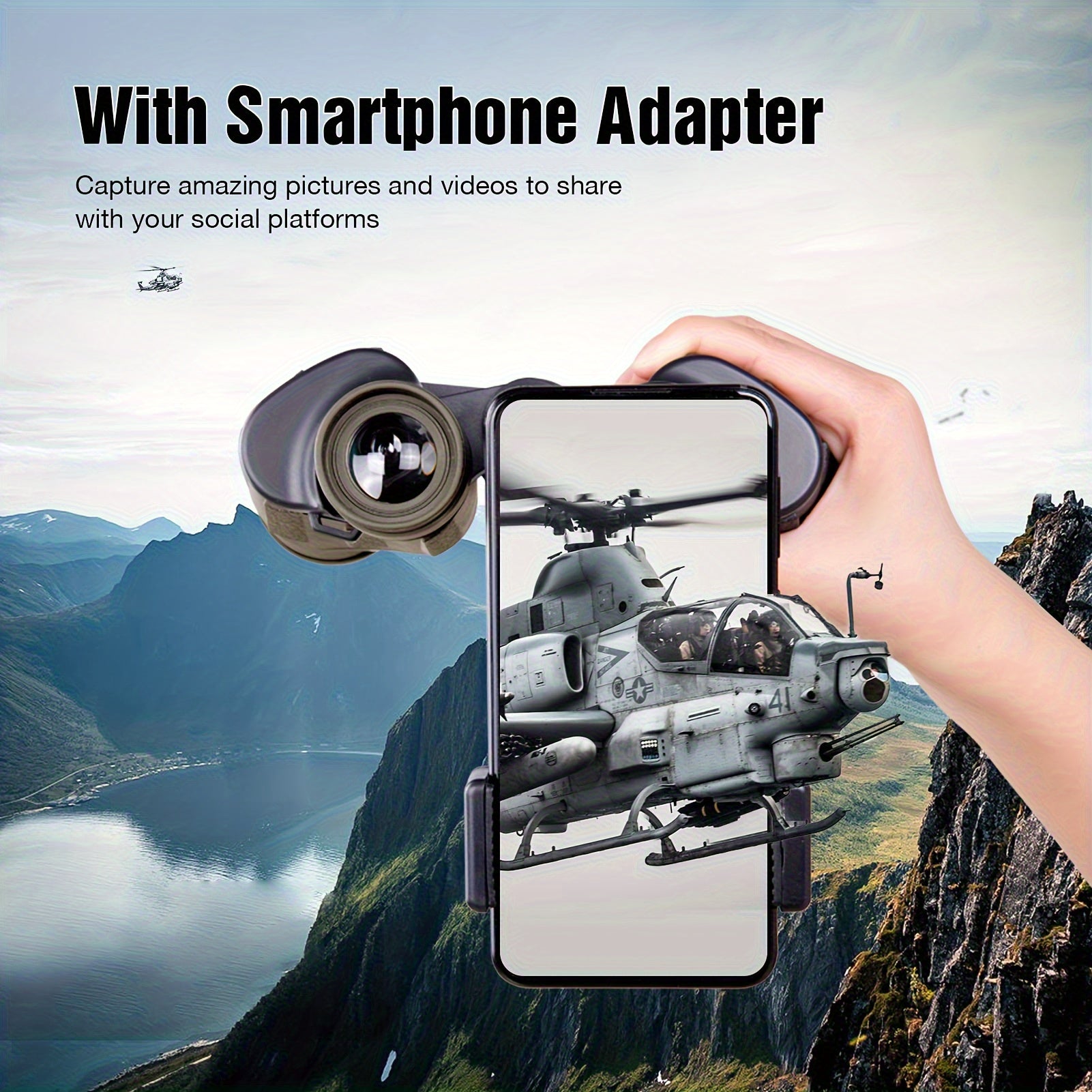 10x50mm HD Binoculars with Smartphone Adapter Large 50mm Objective Lens