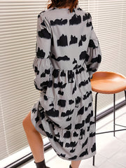 Tiered Allover Print Long Sleeve Midi Dress