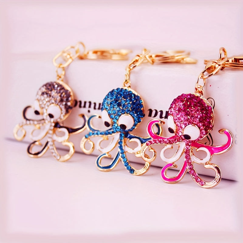 Alloy Rhinestone Octopus Car Keychain Ocean Animal Pendant Key Chain