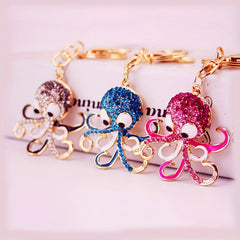 Alloy Rhinestone Octopus Car Keychain Ocean Animal Pendant Key Chain
