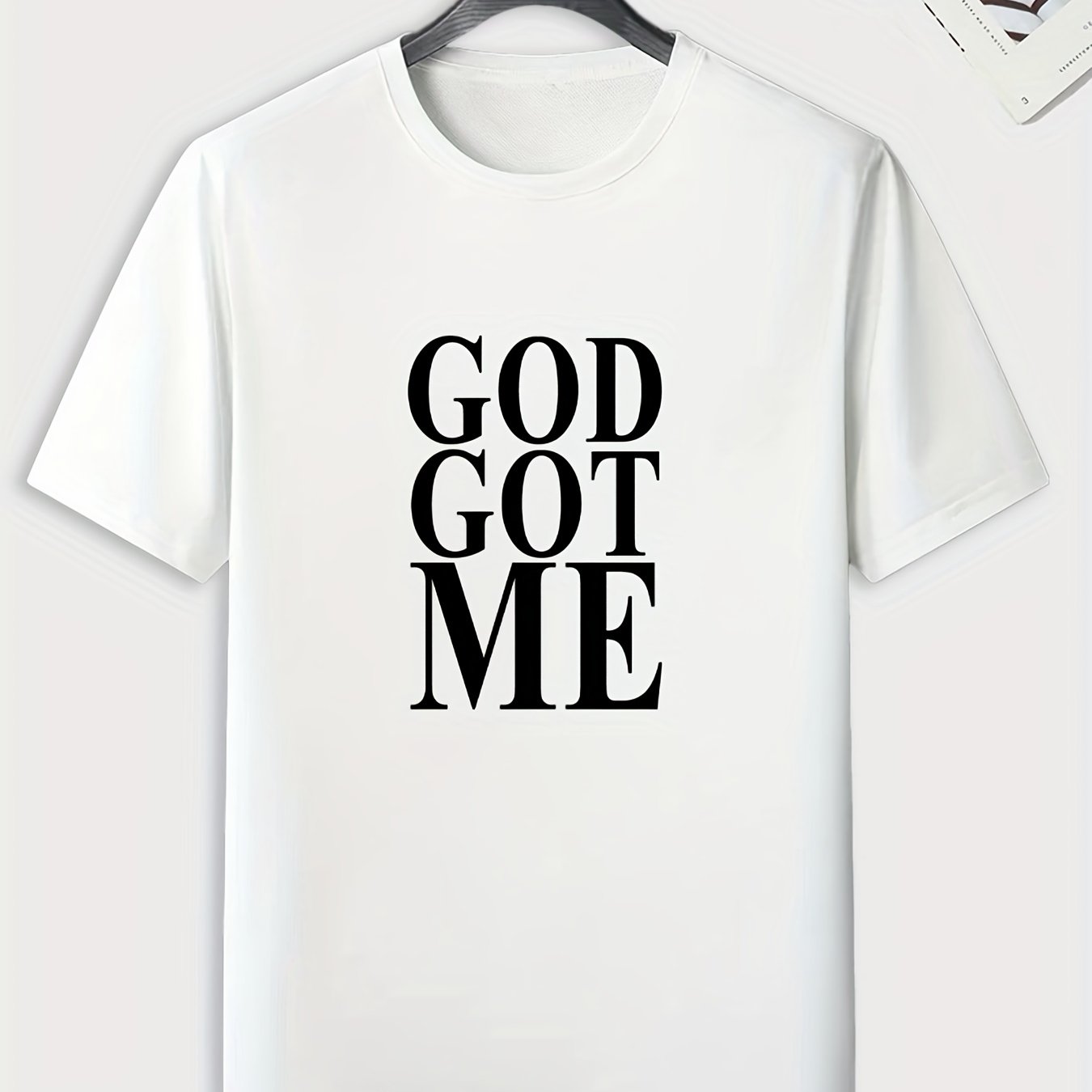 GOD GOT ME Pattern Print Men's Comfy Sports T shirt Graphic Tee