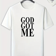 GOD GOT ME Pattern Print Men's Comfy Sports T shirt Graphic Tee