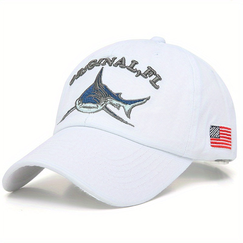 Shark Embroidery Baseball Cap Vintage Washed Adjustable Dad Hats