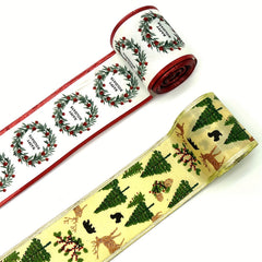 4 57 Meter Christmas Tree Elk And Happy Holidays Wired Ribbon