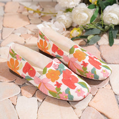 Women's Flower Pattern Flat Shoes Breathable Knit Square Toe Shoes