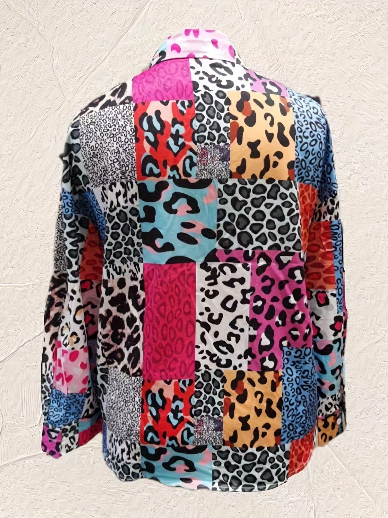 Colorblock Leopard Print Button Up Shirt