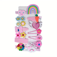 14pcs Girls Colorful Hairpin Flower Cartoon Heart Hair Accessories