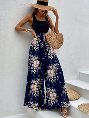 Dalmatian Print Splicing Jumpsuit Sleeveless Wide Leg Jumpsuit