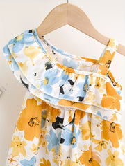 Baby Girls Flowers Print Ruffle Trim Dress Kid Summer Clothes