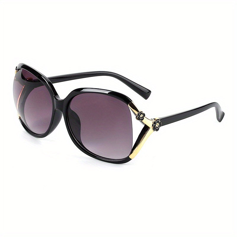 Oversized Gradient Lens Hollow Sunglasses Camellia Flower Decor Glasses