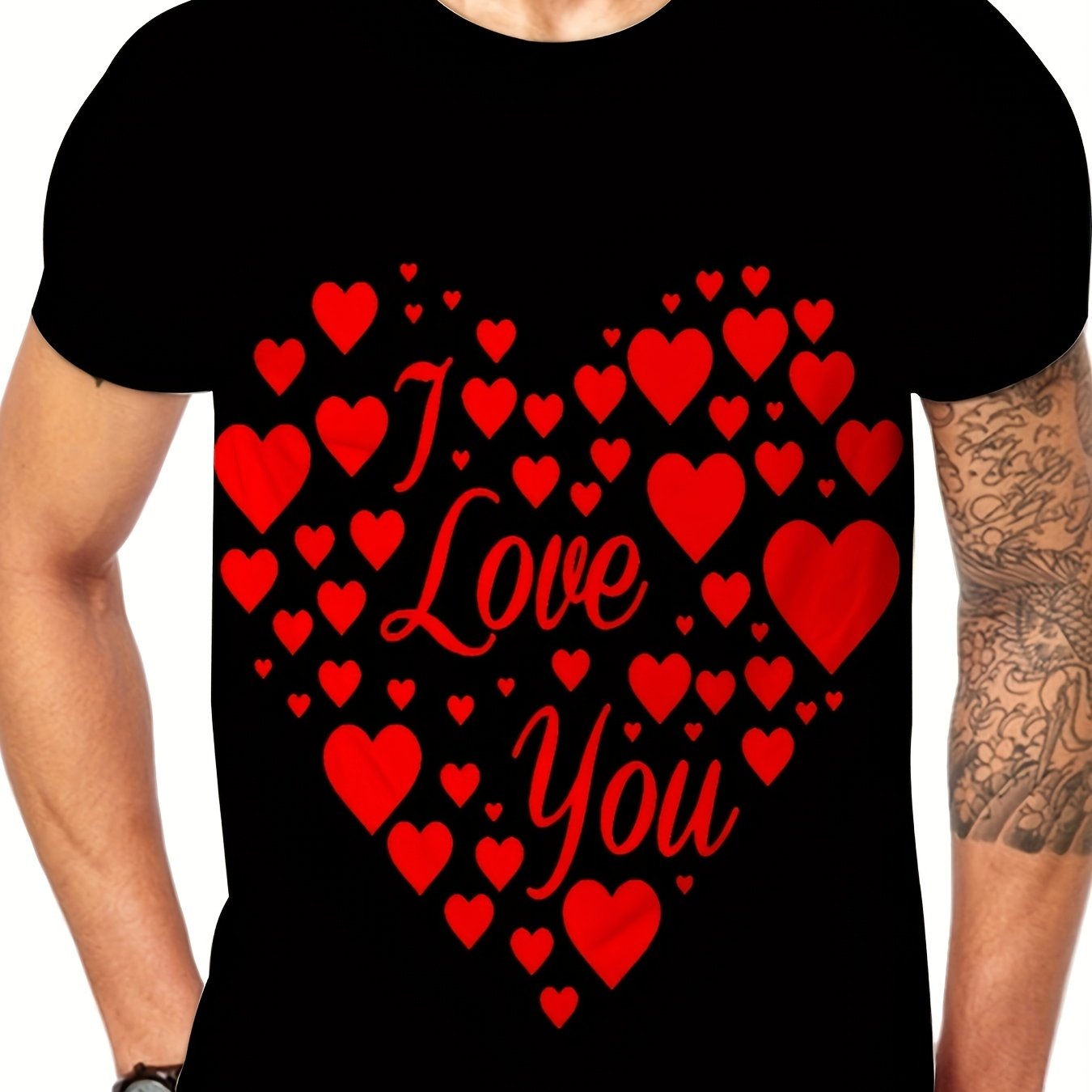 Heart Pattern T shirt Men's Street Style Tee Shirt For Summer