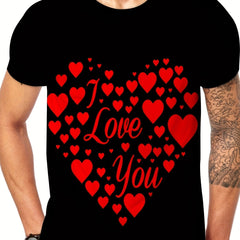 Heart Pattern T shirt Men's Street Style Tee Shirt For Summer