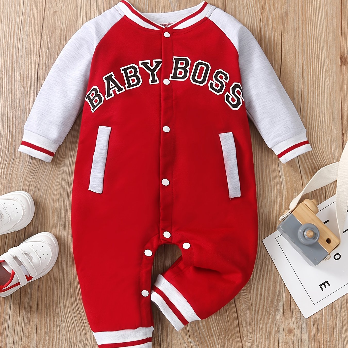 Baby Boy's Letter Print Thermal Romper for Spring Fall Party