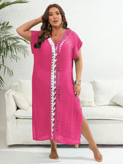 Crochet Bat Sleeve Sheer Cover Up Dress for Plus Size Women