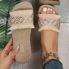 Women's Straw Beach Slippers Breathable Outdoor Slippers