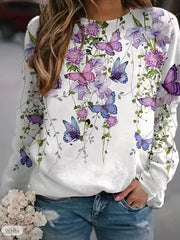 Butterfly Print Sweatshirt Crew Neck Long Sleeve Women's Clothing