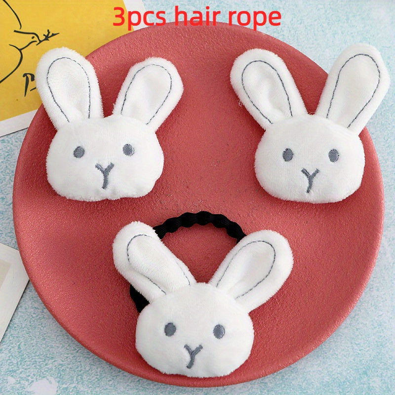 3pcs Baby Girls Plush Rabbit Hair Clip Hair Ties Baby Girls Headwear