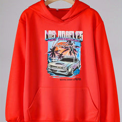 Los Angeles Print Hoodie For Girls Kids Casual Pullover Hooded Top