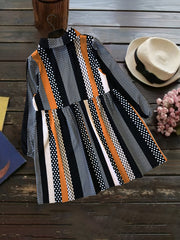 Boho Dress Dot Stripe Print Lantern Sleeve Loose