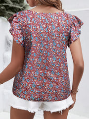 Ditsy Floral Print Ruffle Sleeve Blouse