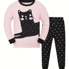Kid's 2pcs Pajamas Cartoon Cat Print Set