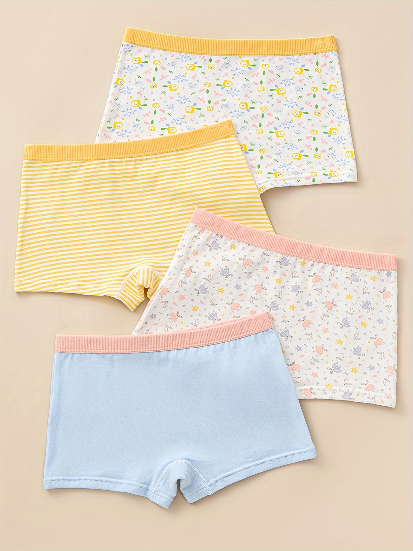 4pcs Girl's Cotton Boxer Briefs Elastic Waist Shorts Soft Underwear