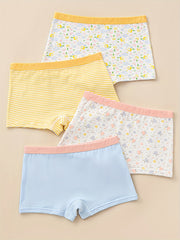 4pcs Girl's Cotton Boxer Briefs Elastic Waist Shorts Soft Underwear