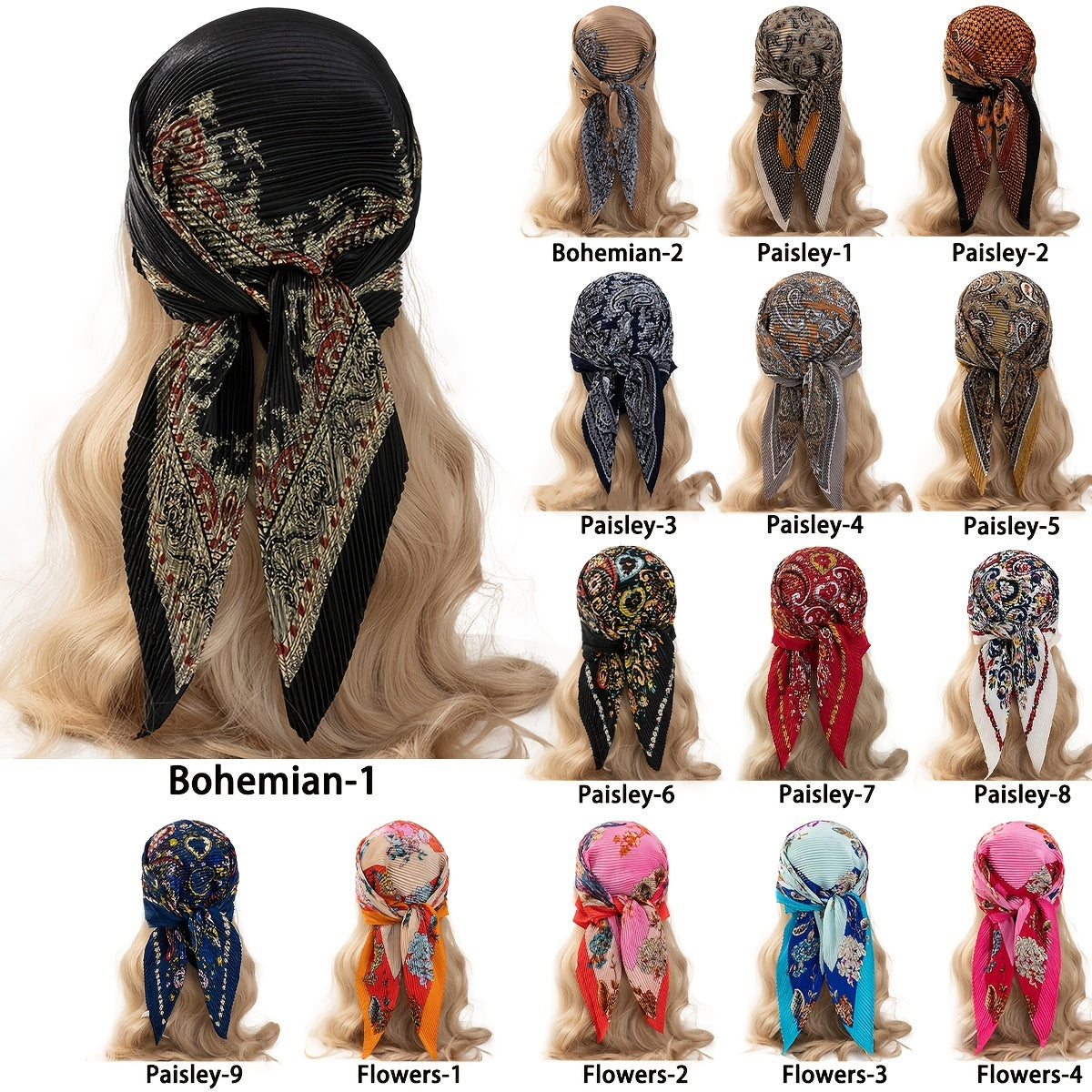 Baroque Pattern Print Bandana Pleated Square Scarf