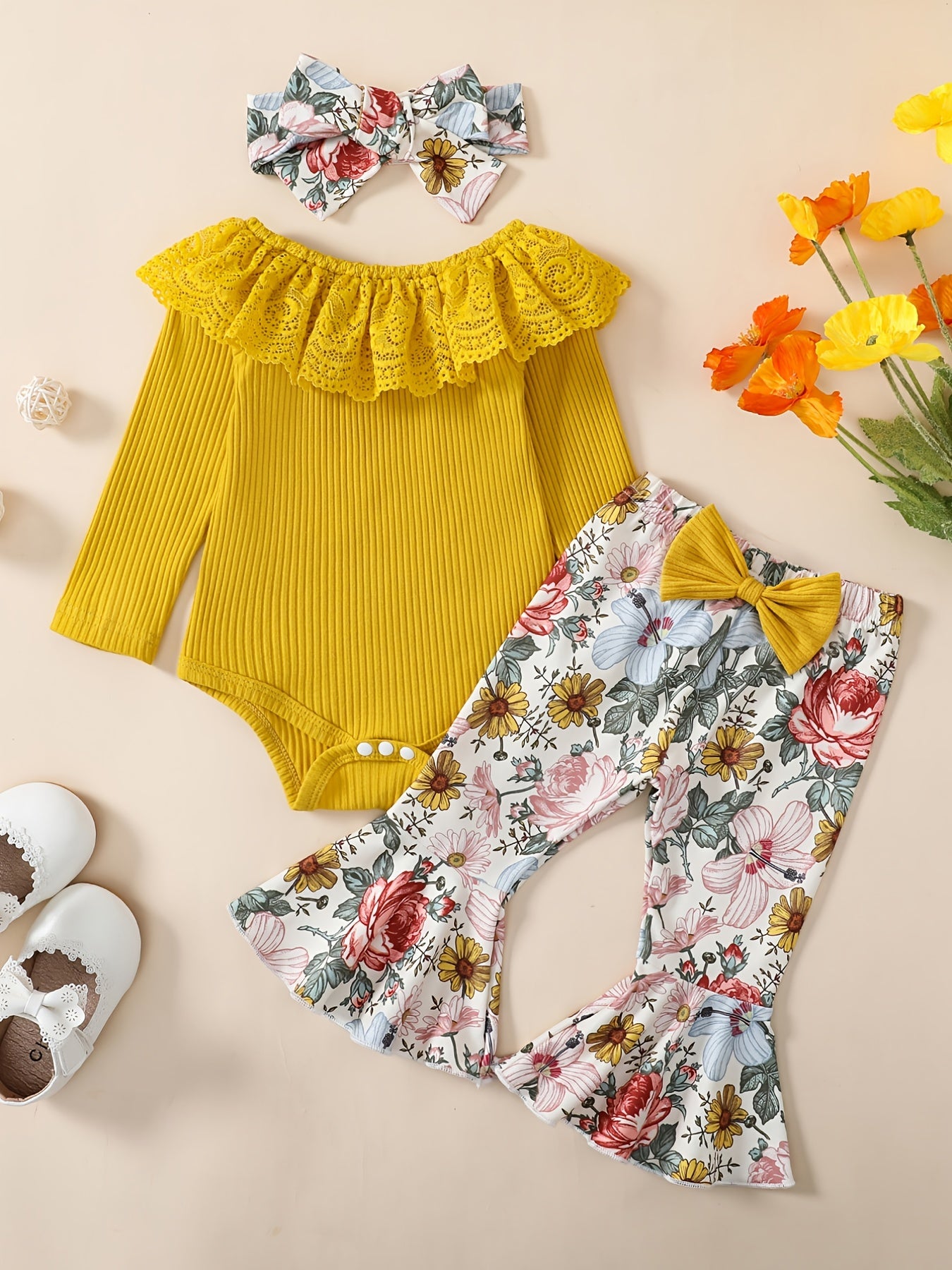 Girl Ruffle Bodysuit Flared Pants Set