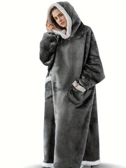 Plush Hooded Lounge Robe Warm & Comfy Long Sleeve Robe Women's Loungewear