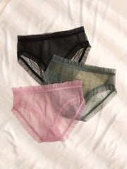 3 Pack Plus Size Sexy Panties Set Women's Plus Mesh Floral Trim Underwear