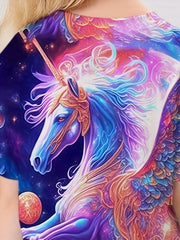 3D Tie Dye Unicorn Graphic T-shirt Girls Casual Short Sleeve Tee