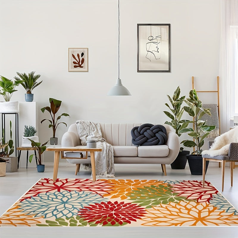 Modern Floral Machine Washable Rug Area Rugs Non Slip Colorful Throw Rug