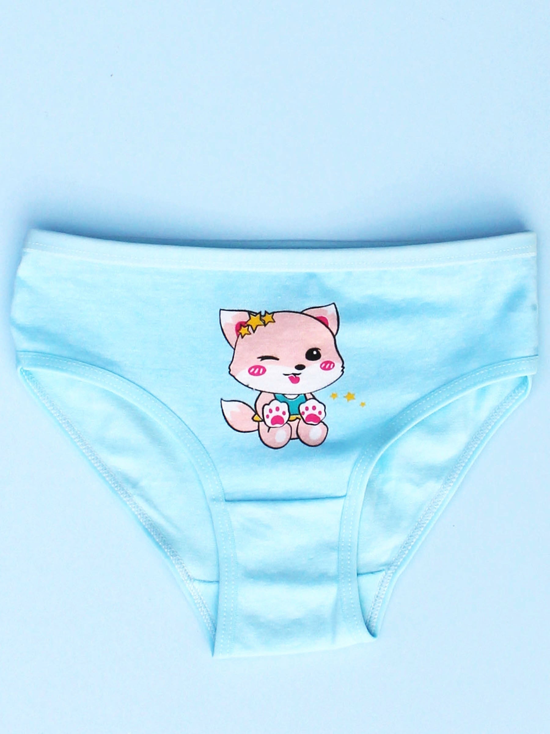 4pcs Girls Triangle Panties Fox Moon Print Elastic Waist Comfortable Underwear