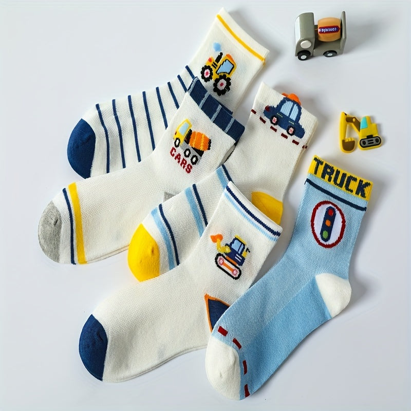 5 Pairs Boys Cartoon Car Mesh Breathable Socks for Spring Summer